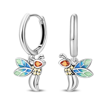 Pendientes de plata de ley 925 con diseño de mariposa, abeja, mariquita y flor de arcoíris para mujer, joyería de moda para fiestas de cumpleaños, regalos