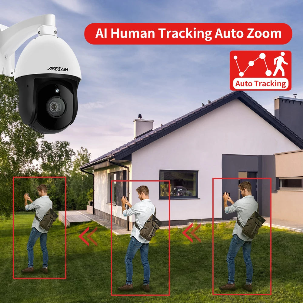 Cámara IP exterior 4K de 8 MP con PTZ, zoom 30x, varifocal, Onvif, H.265, domo, PoE, audio, IMX415, protocolo Hikvision.