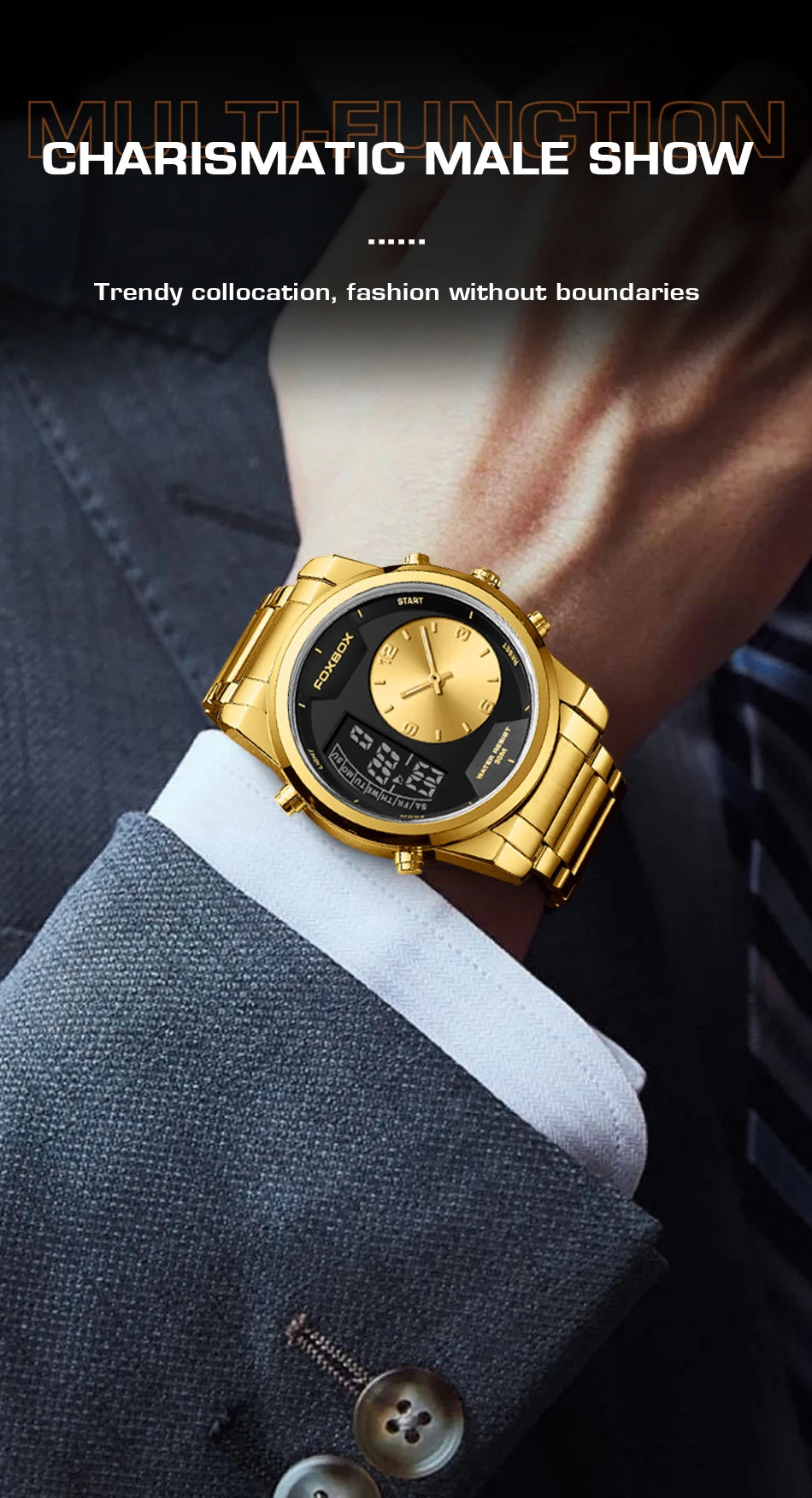 LIGE - Reloj digital de moda para hombre, deportivo, informal, resistente al agua, de cuarzo, cronógrafo de lujo, marca FOXBOX