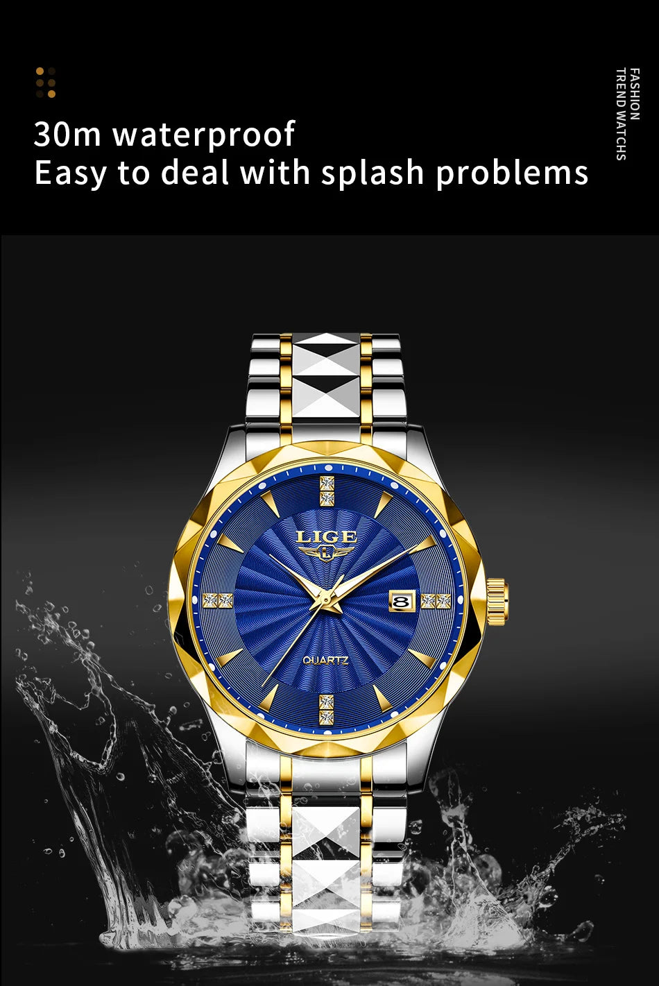 Reloj de lujo LIGE para mujer, moderno, deportivo, para exteriores, luminoso, de cuarzo, con movimiento importado, resistente al agua, de acero inoxidable.