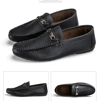 Zapatos casuales para hombre, de piel sintética, de marca de lujo, mocasines para hombre, transpirables, sin cordones, negros, para conducir
