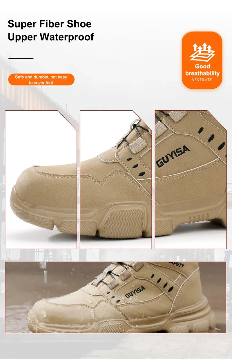 Zapatos de seguridad con punta de acero, antigolpes y antiperforación, con botón giratorio para hombre y mujer