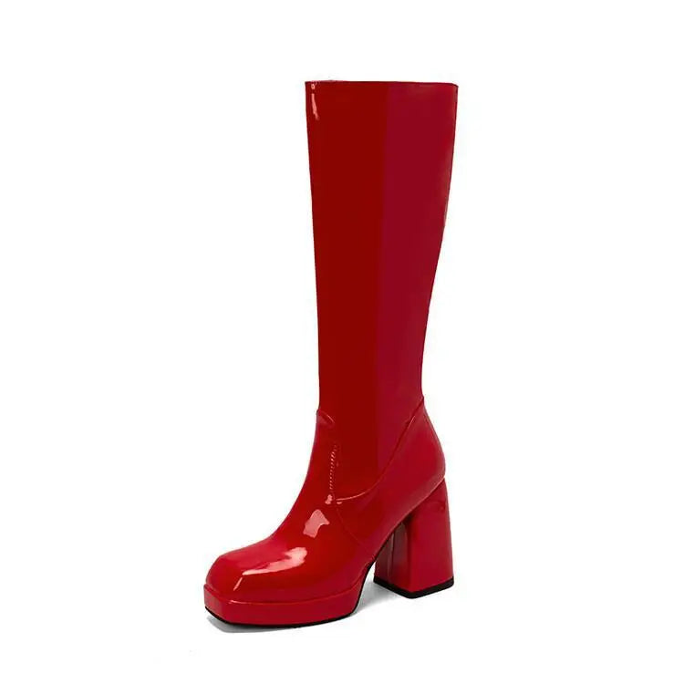 Botas altas impermeables para mujer, con plataforma de 10 cm y punta cuadrada, botines de invierno 2025 hasta la rodilla con tacón grueso, talla grande 43