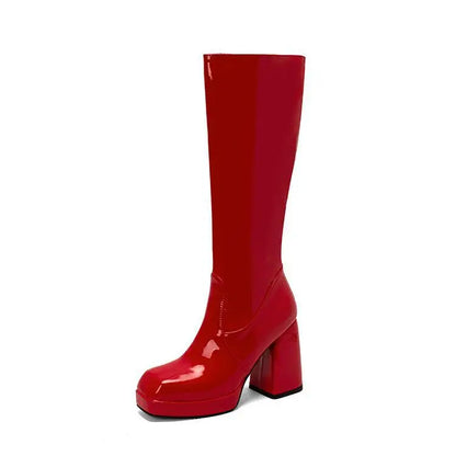 Botas altas impermeables para mujer, con plataforma de 10 cm y punta cuadrada, botines de invierno 2025 hasta la rodilla con tacón grueso, talla grande 43