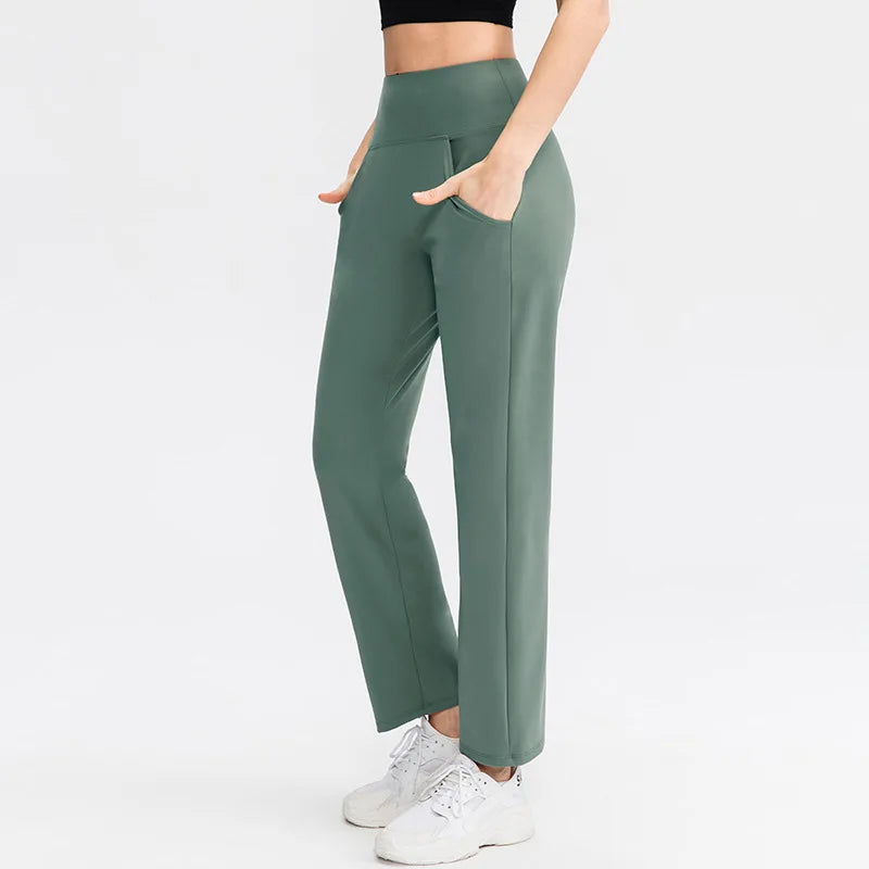 Pantalones deportivos para mujer, estilo casual, para yoga, holgados, de talle alto, elásticos, para entrenamiento físico, rectos, para correr, Yu02334