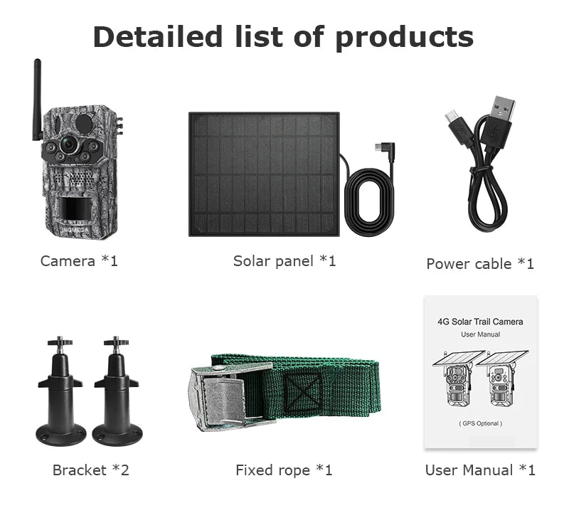 Cámara INQMEGA4G 2K 5MP con sensor de movimiento PIR, temporizador de disparo, visión nocturna, IP66, ideal para caza, senderismo, fauna silvestre, con batería y carga solar.