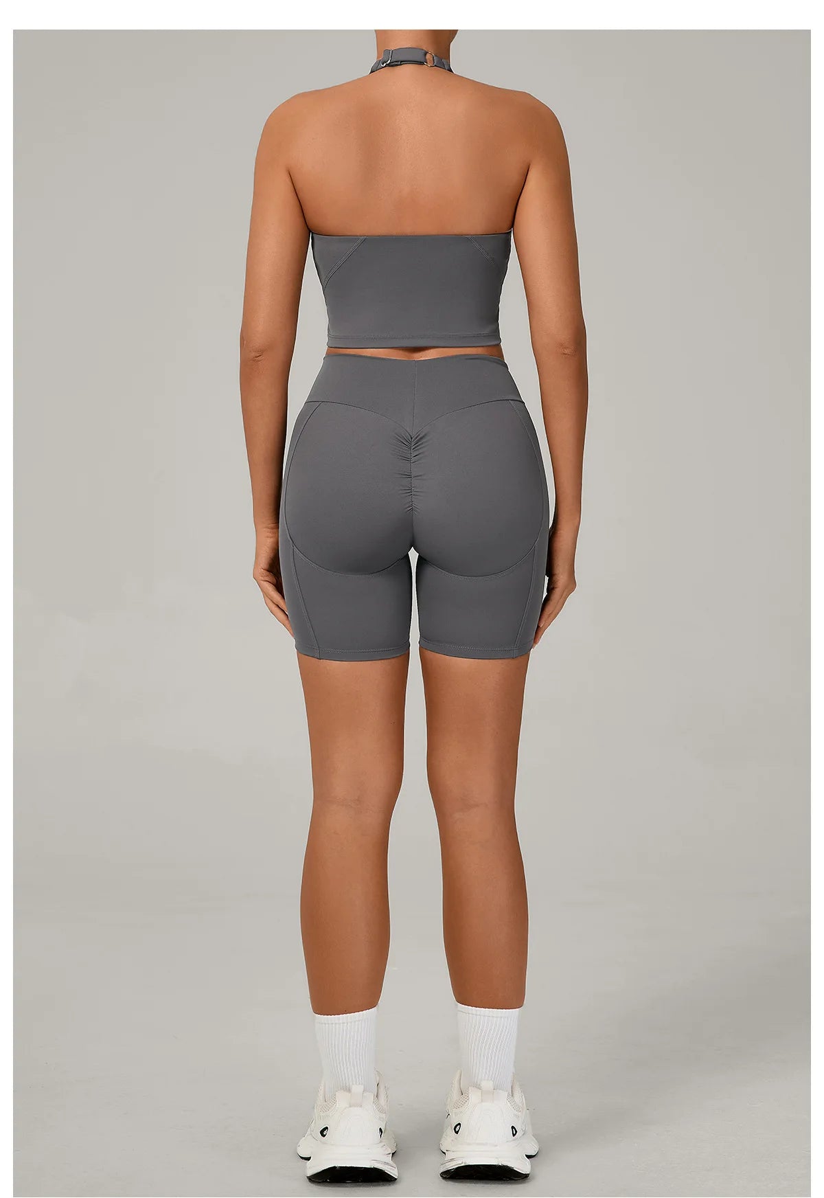 Ctenkevet - Conjunto de 2 piezas de sujetador halter sin espalda para mujer, ropa deportiva de secado rápido para gimnasio, conjunto deportivo femenino de dos piezas con pantalones cortos