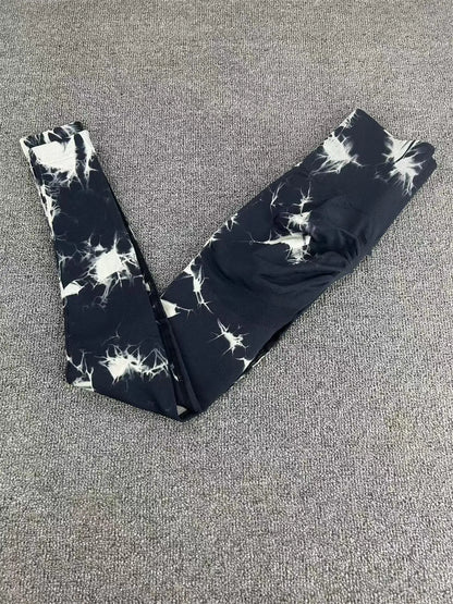 All Seasons Women's Tie Dye Print High Waist Sports Leggings, Breathable Wide Waistband Seamless Skinny Pants for Gym Workout