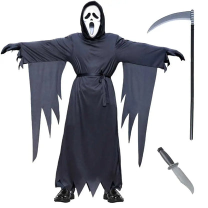 Kids Adult Horror Scary Costume Boys Girls Death Ghostface Dress Halloween Costume Children Ghost Robe Mask Costume