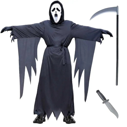 Kids Adult Horror Scary Costume Boys Girls Death Ghostface Dress Halloween Costume Children Ghost Robe Mask Costume