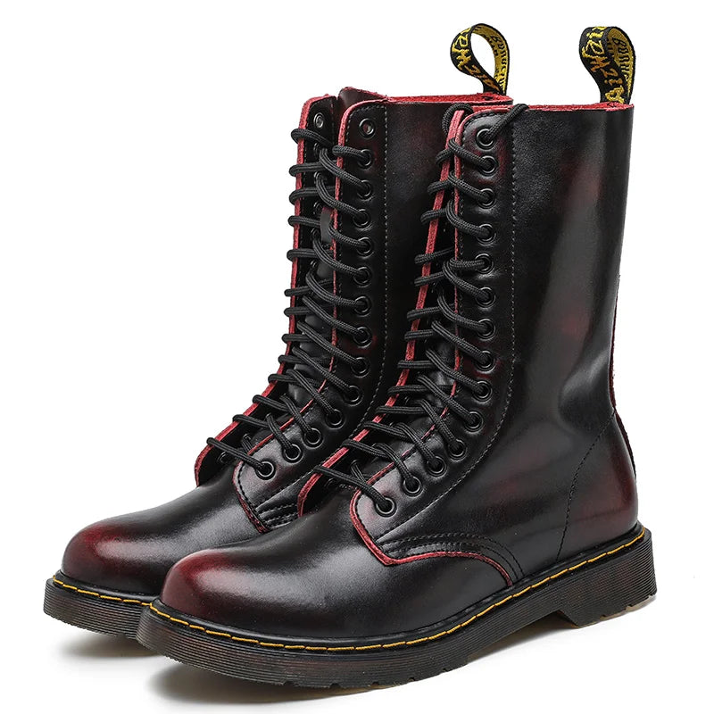 Botas Chelsea de piel auténtica para hombre y mujer, transpirables, largas, antideslizantes, de algodón cálido, para motocicleta