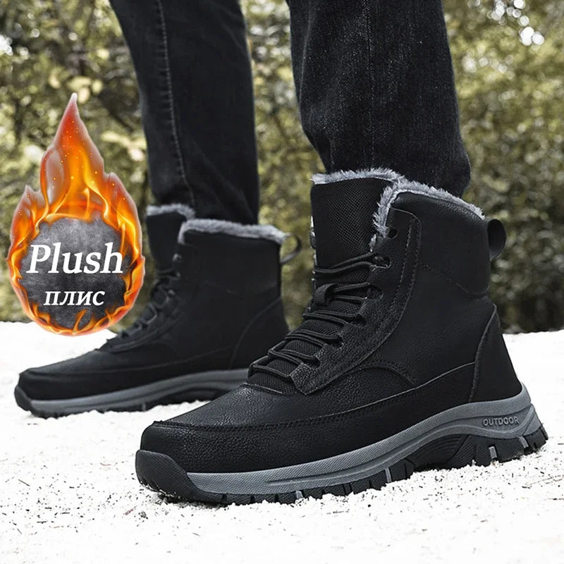 Nuevas botas de nieve de invierno para hombre, zapatillas de cuero impermeables, botas súper cálidas para hombre, botas de senderismo para exteriores, zapatos de trabajo, talla 39-48