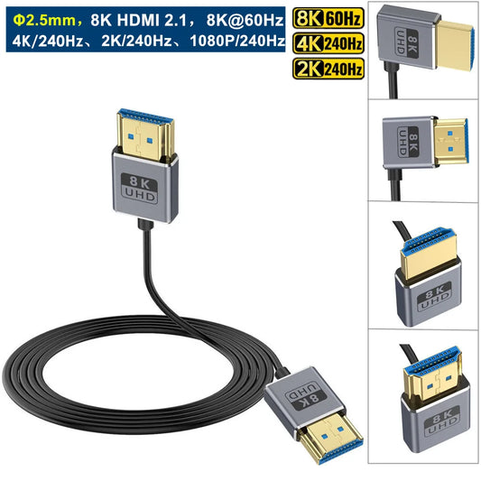 Cable HDMI coaxial 8K HDMI 2.1, ultra alta velocidad de 48 Gbps, cable HDMI ultrafino de 2,5 mm, 8K a 60 Hz, 4K a 240 Hz, HDR dinámico, eARC