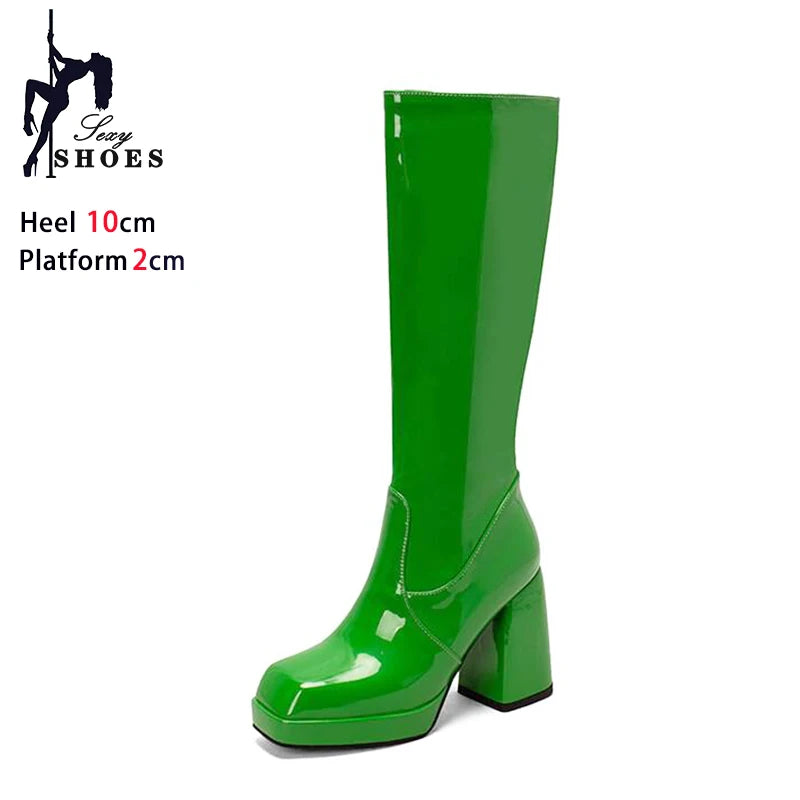Botas altas impermeables para mujer, con plataforma de 10 cm y punta cuadrada, botines de invierno 2025 hasta la rodilla con tacón grueso, talla grande 43