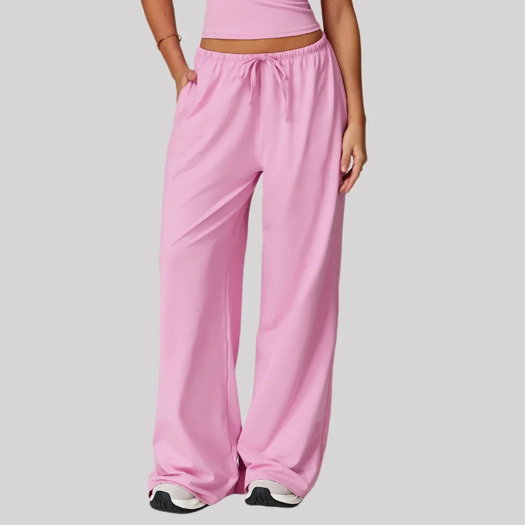 Pantalones de yoga deportivos para mujer, holgados, de pierna ancha, finos, transpirables, con cordón elástico y diseño caído.
