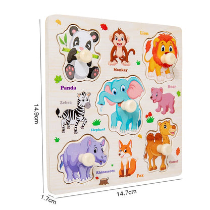 Rompecabezas de madera Montessori, juguetes para niños, dibujos animados de animales, tráfico, tableros de agarre, juguetes educativos de aprendizaje temprano para niños.