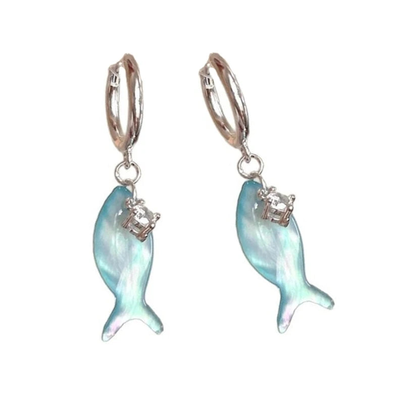 G7NC - Pendiente colgante de pez azul de moda, hecho a mano, de plástico, accesorio para las orejas, joyería con temática oceánica para uso diario o informal.