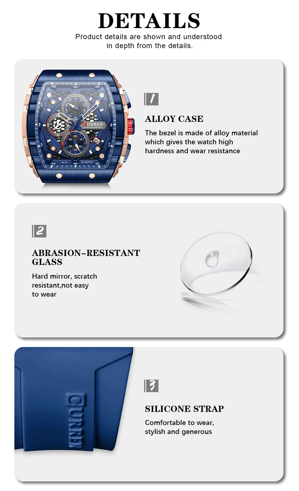 Relojes CURREN de primera marca para hombre, reloj de pulsera de cuarzo cuadrado de lujo, reloj cronógrafo luminoso resistente al agua para hombre, reloj con fecha