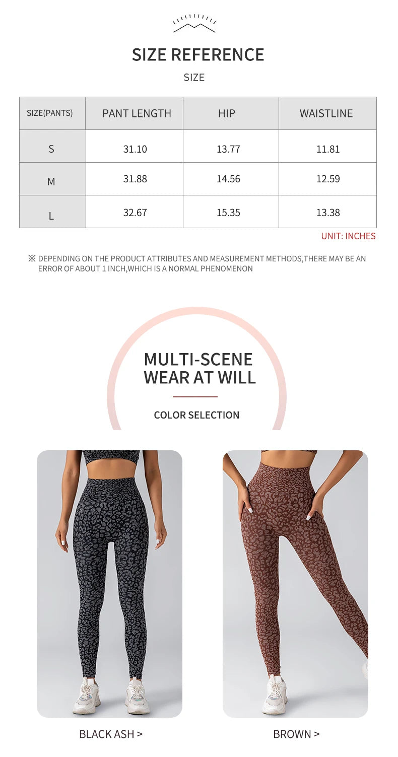 Pantalones de yoga con estampado de leopardo sin costuras para mujer, con realce de cadera y cintura alta, con alta elasticidad.