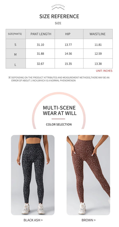 Pantalones de yoga con estampado de leopardo sin costuras para mujer, con realce de cadera y cintura alta, con alta elasticidad.