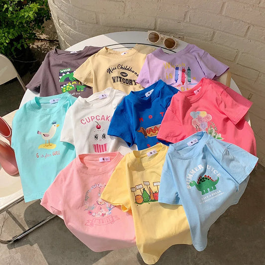 Ropa para niños, camisetas para niños y niñas, ropa para niños, camisetas de dibujos animados, ropa para bebés, camisetas de algodón con estampado de verano.