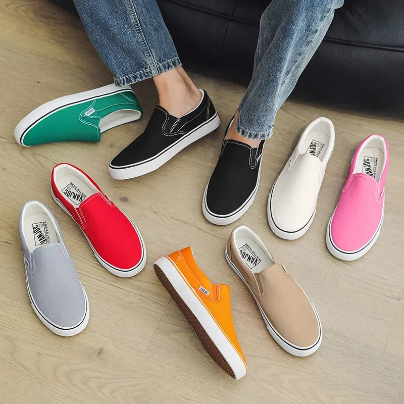 Zapatos casuales de lona sin cordones para mujer, primavera otoño, color liso, suela de goma, cómodos, forrados de algodón, estilo urbano, calzado para estudiantes