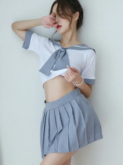 Cosplay Lingerie School Student Uniform Role Play Costume Women Cute Mini Skirt Tight Blouse Set Porn College Girl Cos Anime