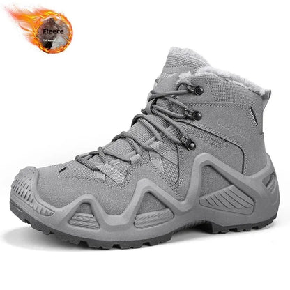 Botas de escalada altas para hombre, antideslizantes, de algodón grueso y cálido, con forro polar, para exteriores, otoño/invierno, talla grande
