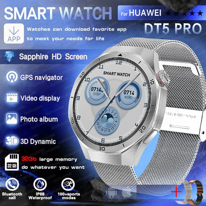 Reloj inteligente HUAWEI DT5 Pro con memoria de 32 GB, música local, llamadas Bluetooth, rastreador GPS, brújula, menú 3D, Bluetooth, para hombres y mujeres (2025)