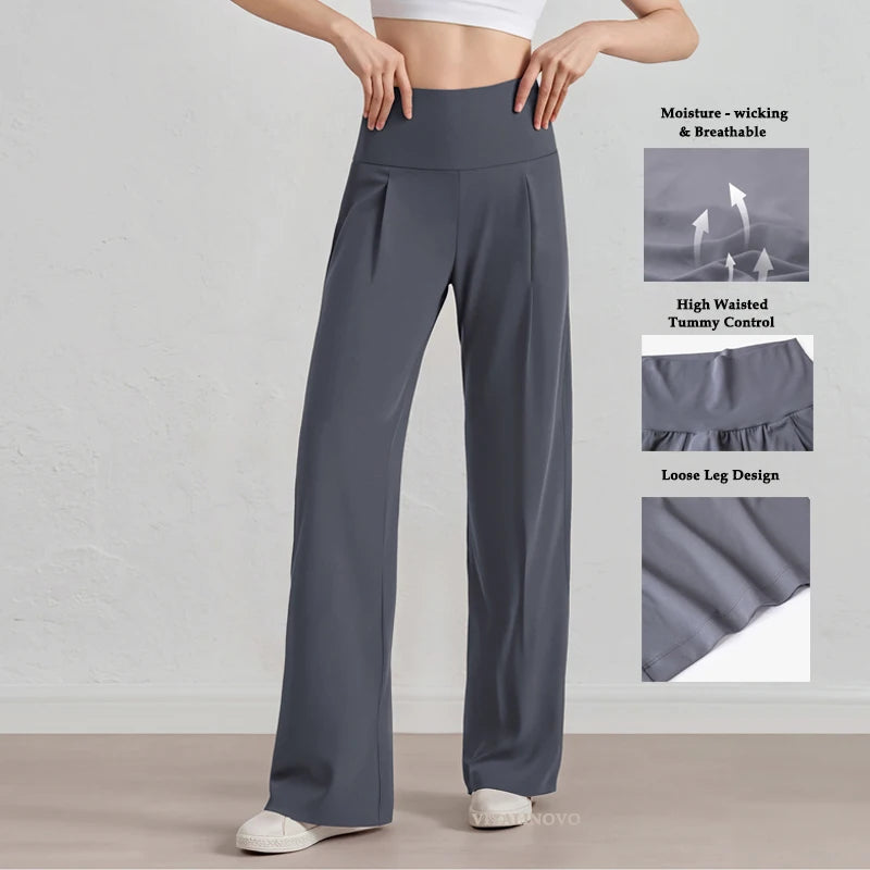 Pantalones de pierna ancha para mujer VITALINOVO, sin bolsillos, cintura alta, elásticos, holgados, tipo chándal, sensación de desnudez, informales, para estar en casa, yoga o entrenamiento, estilo palazzo.