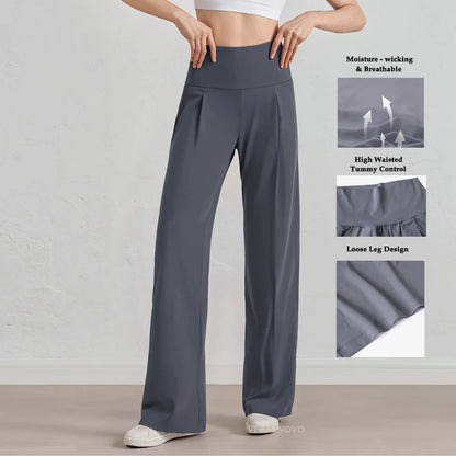 Pantalones de pierna ancha para mujer VITALINOVO, sin bolsillos, cintura alta, elásticos, holgados, tipo chándal, sensación de desnudez, informales, para estar en casa, yoga o entrenamiento, estilo palazzo.