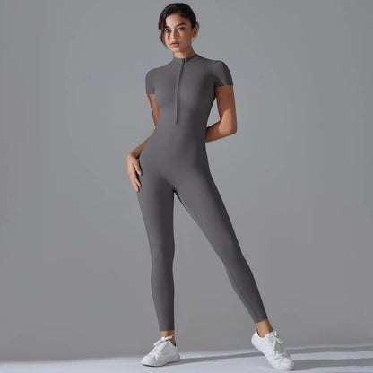 Women Zipper Bodysuits Fitness Sports Bodysuit Yoga Suit Breathable Quick Drying Sports Yoga Clothing Women Gym Push Up Workout
