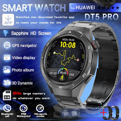 Reloj inteligente HUAWEI DT5 Pro con memoria de 32 GB, música local, llamadas Bluetooth, rastreador GPS, brújula, menú 3D, Bluetooth, para hombres y mujeres (2025)