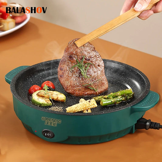 Sartén eléctrica multiusos de 220 V para barbacoa doméstica, filetes fritos, pescado, tortillas, sartén antiadherente.