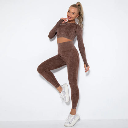 Conjunto de gimnasio con top corto sin costuras para mujer, conjunto de entrenamiento de yoga, ropa deportiva, leggings push up, chándal