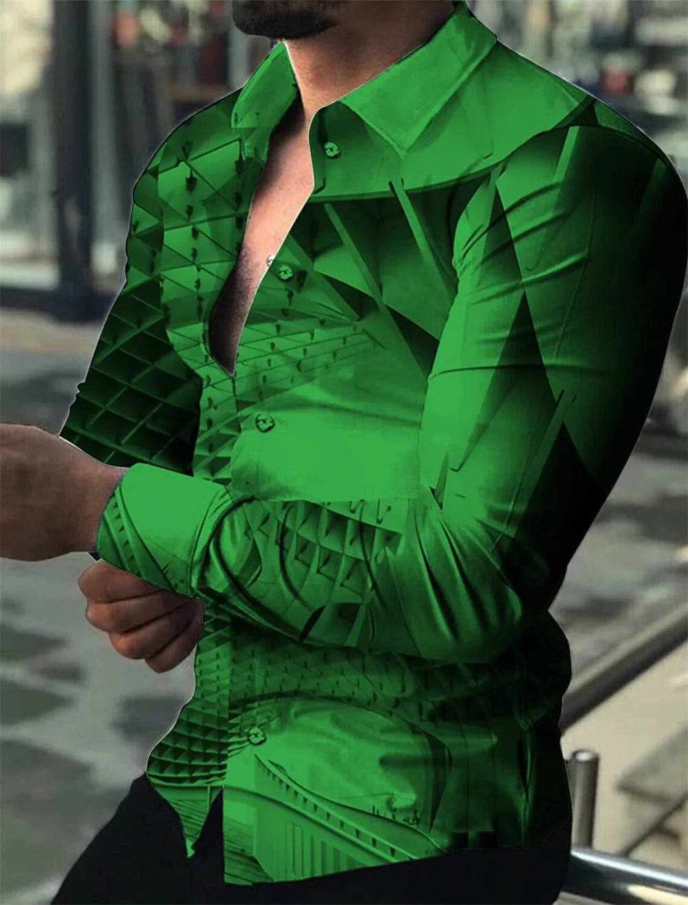 Camisa de hombre con estampado dorado, blanca, negra, roja, manga larga, cuello con botones, estilo casual y moderno, tallas grandes.