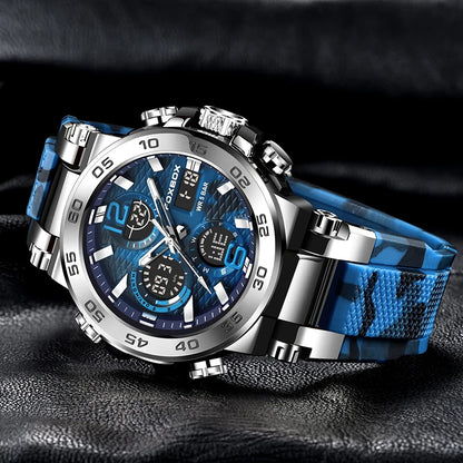 FOXBOX - Nuevo reloj deportivo para exteriores para hombre, reloj analógico digital de moda para negocios, reloj de pulsera de cuarzo con alarma resistente al agua y de silicona.