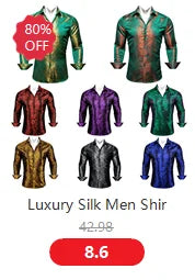 Camisas de seda de diseño para hombre en azul, dorado, verde, rojo, blanco y negro. Estampado cachemir bordado. Corte ajustado. Blusas casuales de manga larga.