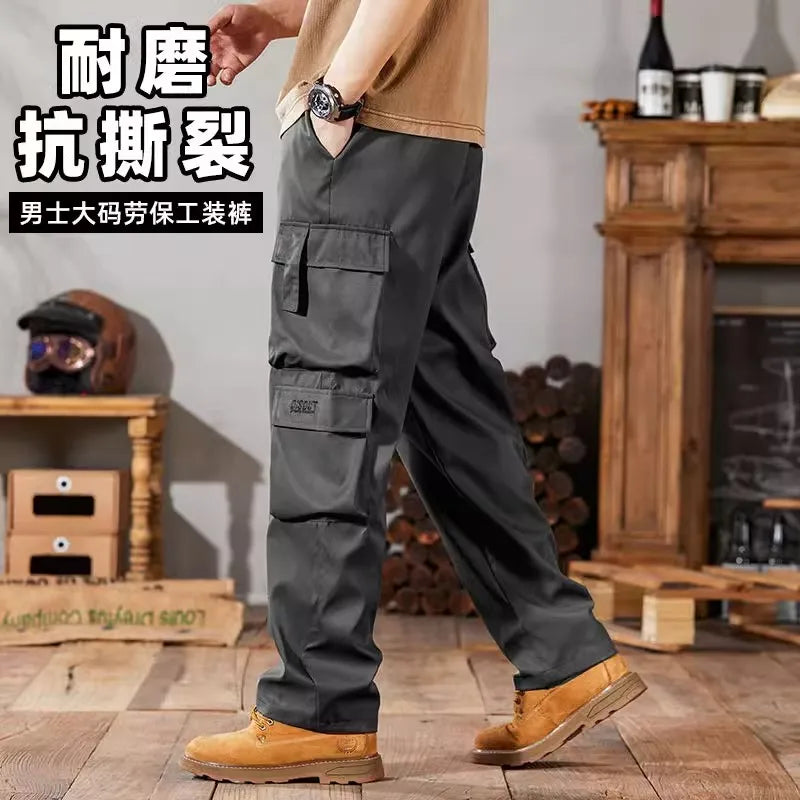 Pantalones de trabajo para hombre de talla grande, modelo 2024, conjunto casual resistente y duradero para la construcción, ideales para el verano. Con puños ajustables.