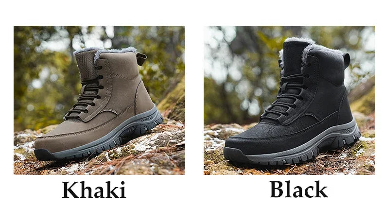 Nuevas botas de nieve de invierno para hombre, zapatillas de cuero impermeables, botas súper cálidas para hombre, botas de senderismo para exteriores, zapatos de trabajo, talla 39-48
