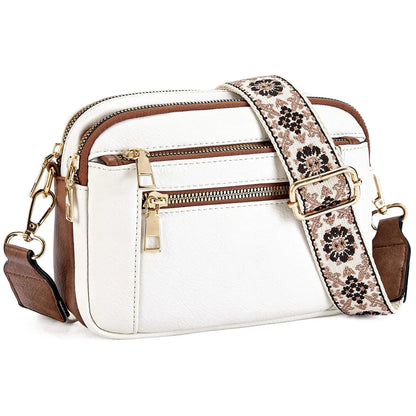 Bolso bandolera multifuncional con cremallera y bloques de colores, de piel sintética, tipo cartera de un solo hombro, con correa ajustable para el hombro.
