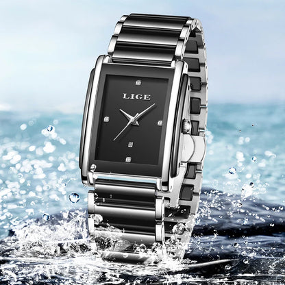 Relojes de mujer LIGE de lujo, elegantes relojes de pulsera de cuarzo de cerámica, impermeables, con fecha, a la moda, regalo para damas, Relojs Mujer + Caja