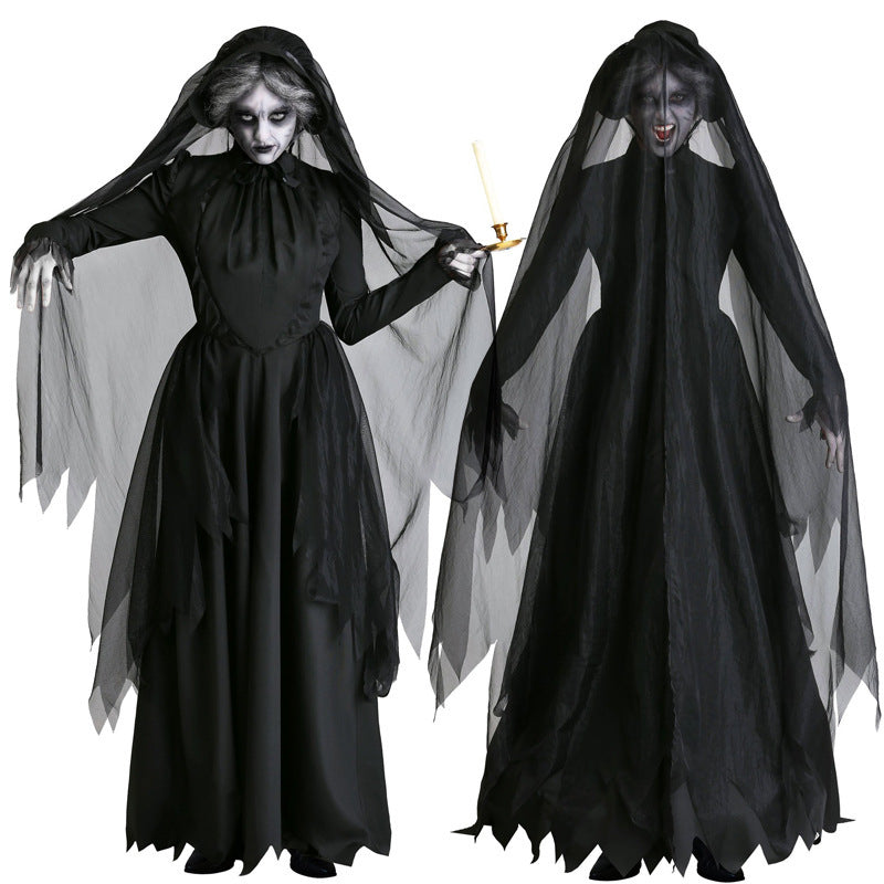 Horror Cosplay Witch Women Scary Zombie Vampire Halloween Carnival Costume Spooky Ghost Medieval Hooded Cape Day of The Dead