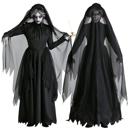 Horror Cosplay Witch Women Scary Zombie Vampire Halloween Carnival Costume Spooky Ghost Medieval Hooded Cape Day of The Dead