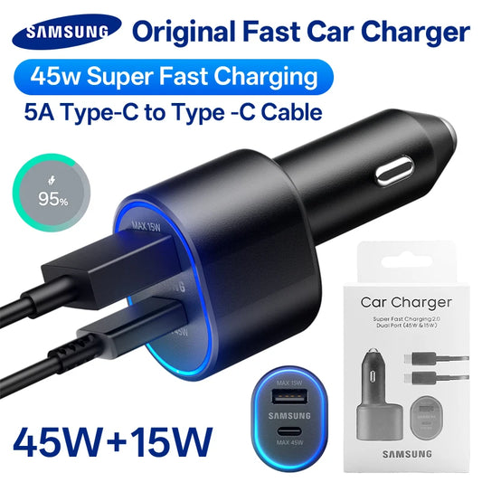 Cargador de coche original Samsung de 45 W, tipo C PD, carga rápida, Samsung S25, S24, S23 Ultra Plus, S22, S21 FE, A54, A55, Z Flip, Z Fold 7, 6, 5, 4