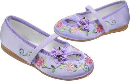 Zapatos planos con bordado floral para niñas, estilo chino, cómodos, protectores para pies, talla 25-34