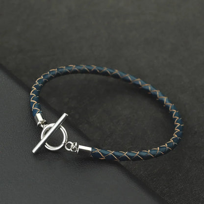 Pulsera de cuero genuino de hip hop para hombre, brazalete con hebilla OT de acero inoxidable resistente a la decoloración, accesorios para hombre, regalos para él, pulsera para hombre