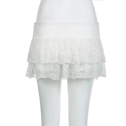 BIIKPIIK Faldas casuales con volantes de encaje, moda urbana, minifaldas para mujer que combinan con todo, ropa de fondo dulce, atuendo vintage sexy Y2K
