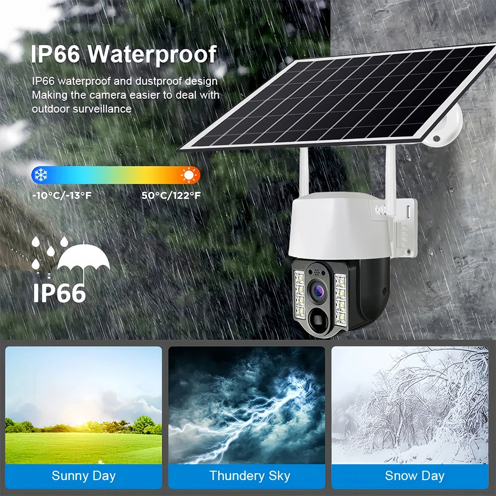 Cámara exterior 2K HD 5MP con batería integrada, alimentación solar, tarjeta SIM 4G, monitor de red, seguimiento automático, audio IP, cámara de videovigilancia PTZ V380