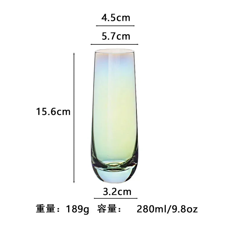 Vaso de agua redondo transparente de vidrio de alta calidad, colorido, con forma de huevo, resistente al calor, con borde dorado, para jugo, para uso doméstico.